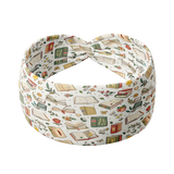A white Petals and Pages headband featuring a book and floral print, designed for confidence and functionality. Lilac Market's Book Fairy headband offers a versatile 3-in-1 twist style, sweat-absorbent fabric, and a non-slip fit. Made in Springfield, MO.