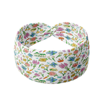 White Avonlea headband with colorful floral pattern and Anne of Green Gables designs, featuring a versatile 3-in-1 twist style and double-layer fabric for non-slip, sweat-absorbent functionality.