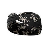 Chloe Floral on Black headband, a versatile black 3-in-1 twist style headband with white flowers. Functional, affordable, and reliable.