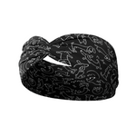 Adult women's black headband with white drawn outline of a playful Dachshund dog