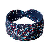 Adult women's navy headband with red, white and blue firework and star design