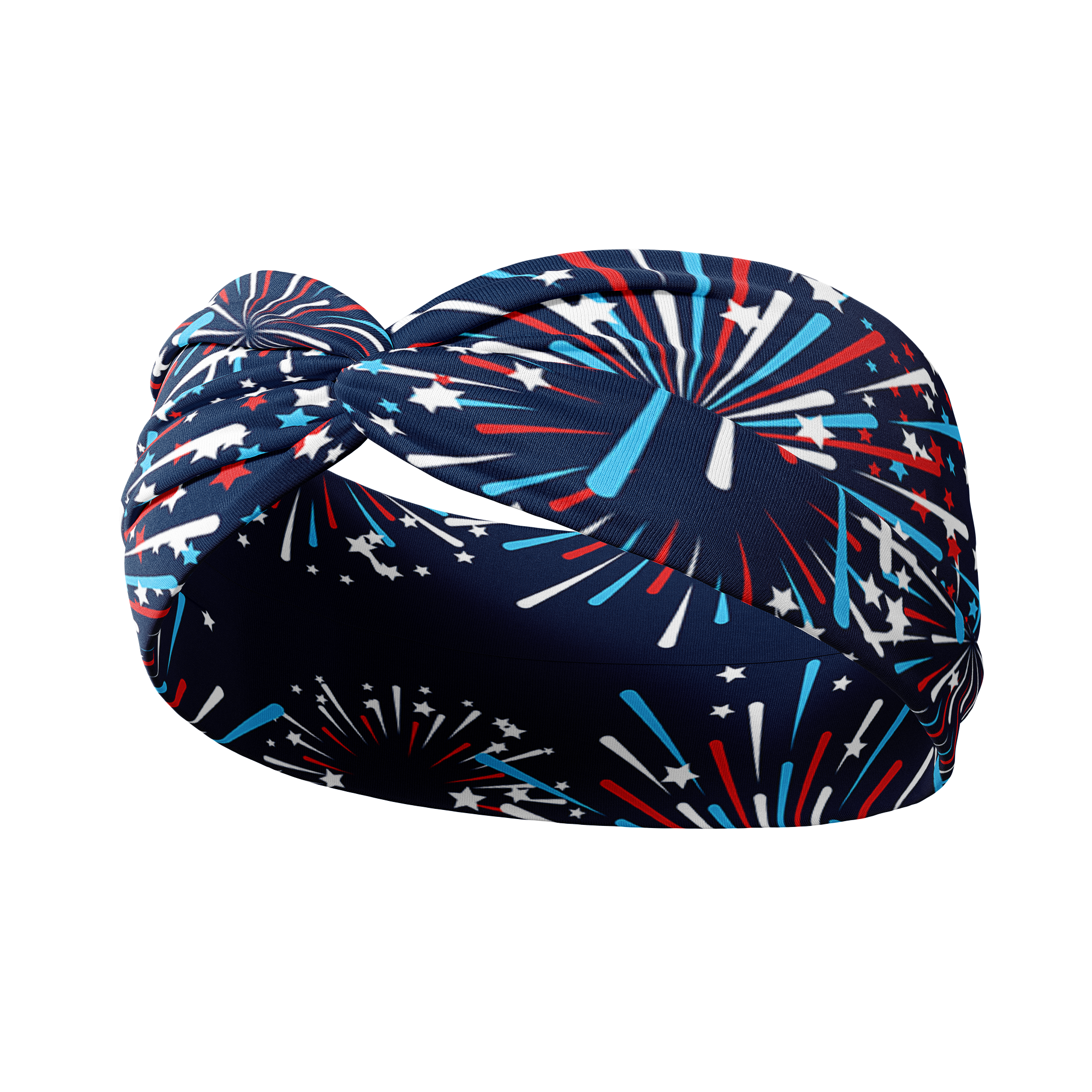 Adult women's navy headband with red, white and blue firework and star design