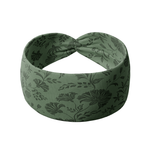 Opal Floral headband featuring a dark sage band with forest green pressed flower design design, crafted from a buttery-soft, ultra-stretchy poly-knit blend, the most comfortable hair accessory ever.
