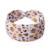 Gus Gus: The Snack Tour headband with cartoon characters from Disney and Cinderella, featuring a versatile 3-in-1 twist style, buttery-soft poly-knit blend, and double-layer sweat-absorbent fabric.