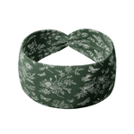 Arwen Floral headband featuring a deep forest band with white floral and butterfly design design, crafted from a buttery-soft, ultra-stretchy poly-knit blend, the most comfortable hair accessory ever.