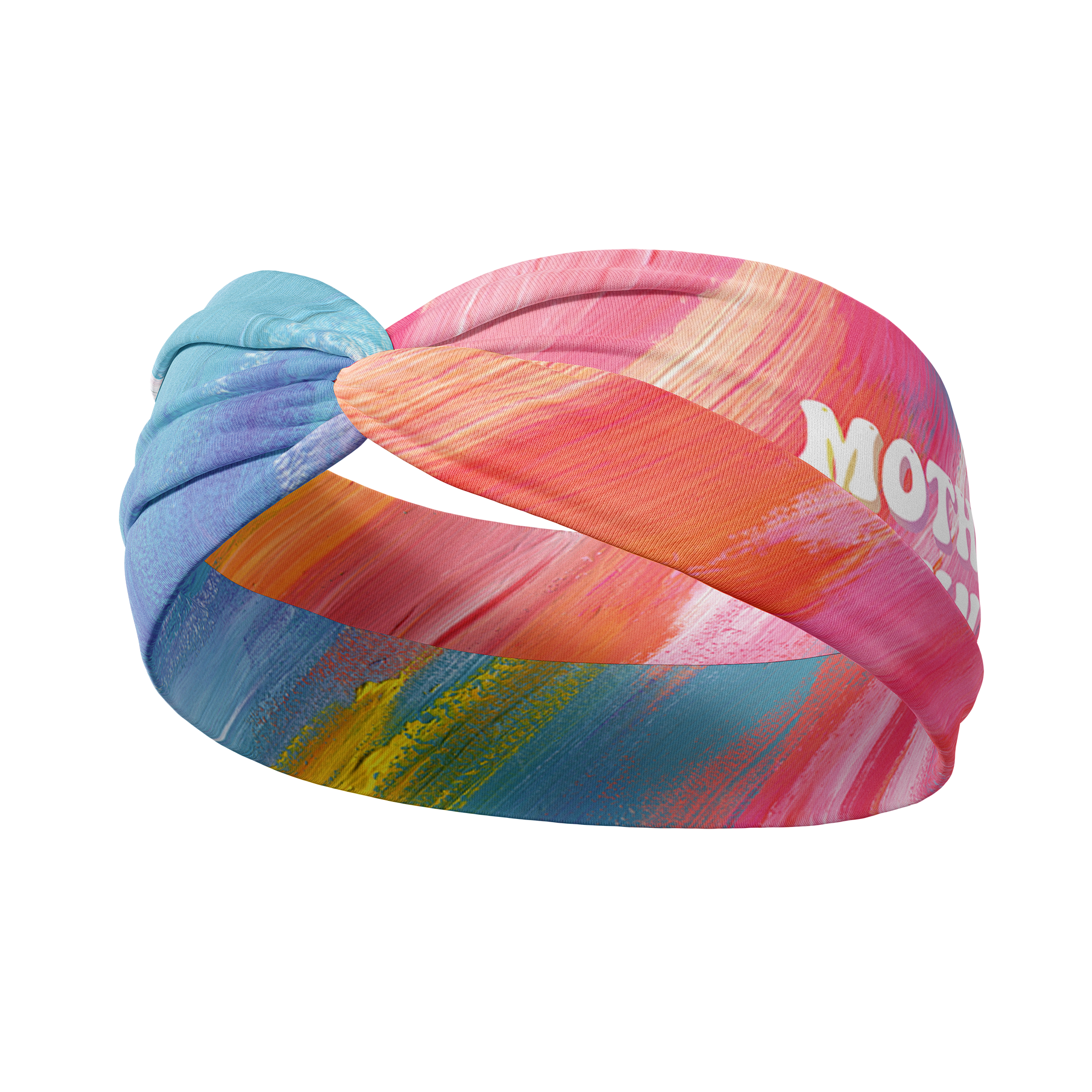 Adult women's acid wash watercolor in hot pink, orange, blue and yellow with the white 70's bubble font saying "Mother Runner".