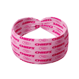 Pink On Sunday's We Wear Pink headband with the KC Chiefs logo, featuring a versatile 3-in-1 twist style, designed for function and comfort.