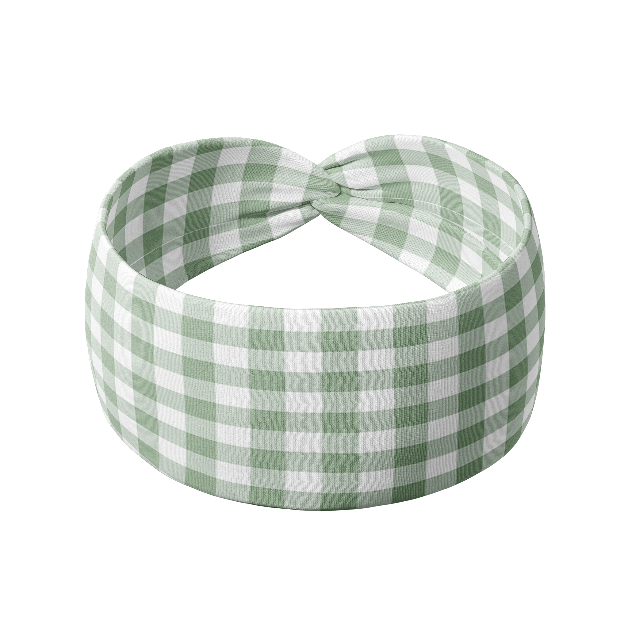 Greenhouse Gingham checkered headband featuring a sage and white gingham design, crafted from a buttery-soft, ultra-stretchy poly-knit blend, the most comfortable hair accessory ever.