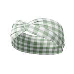 Greenhouse Gingham checkered headband featuring a sage and white gingham design, crafted from a buttery-soft, ultra-stretchy poly-knit blend, the most comfortable hair accessory ever.