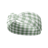 Greenhouse Gingham checkered headband featuring a sage and white gingham design, crafted from a buttery-soft, ultra-stretchy poly-knit blend, the most comfortable hair accessory ever.
