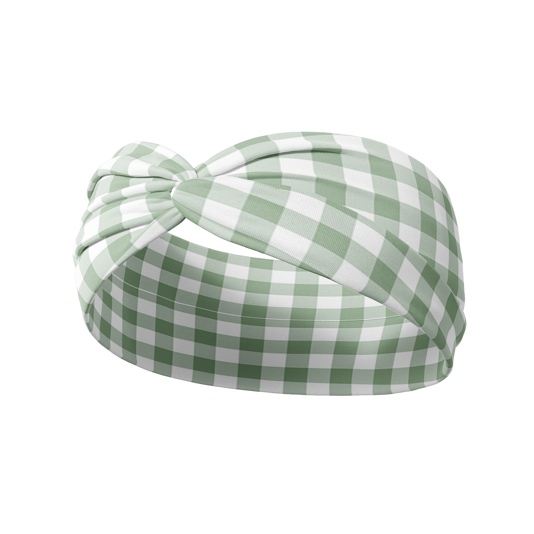Greenhouse Gingham checkered headband featuring a sage and white gingham design, crafted from a buttery-soft, ultra-stretchy poly-knit blend, the most comfortable hair accessory ever.