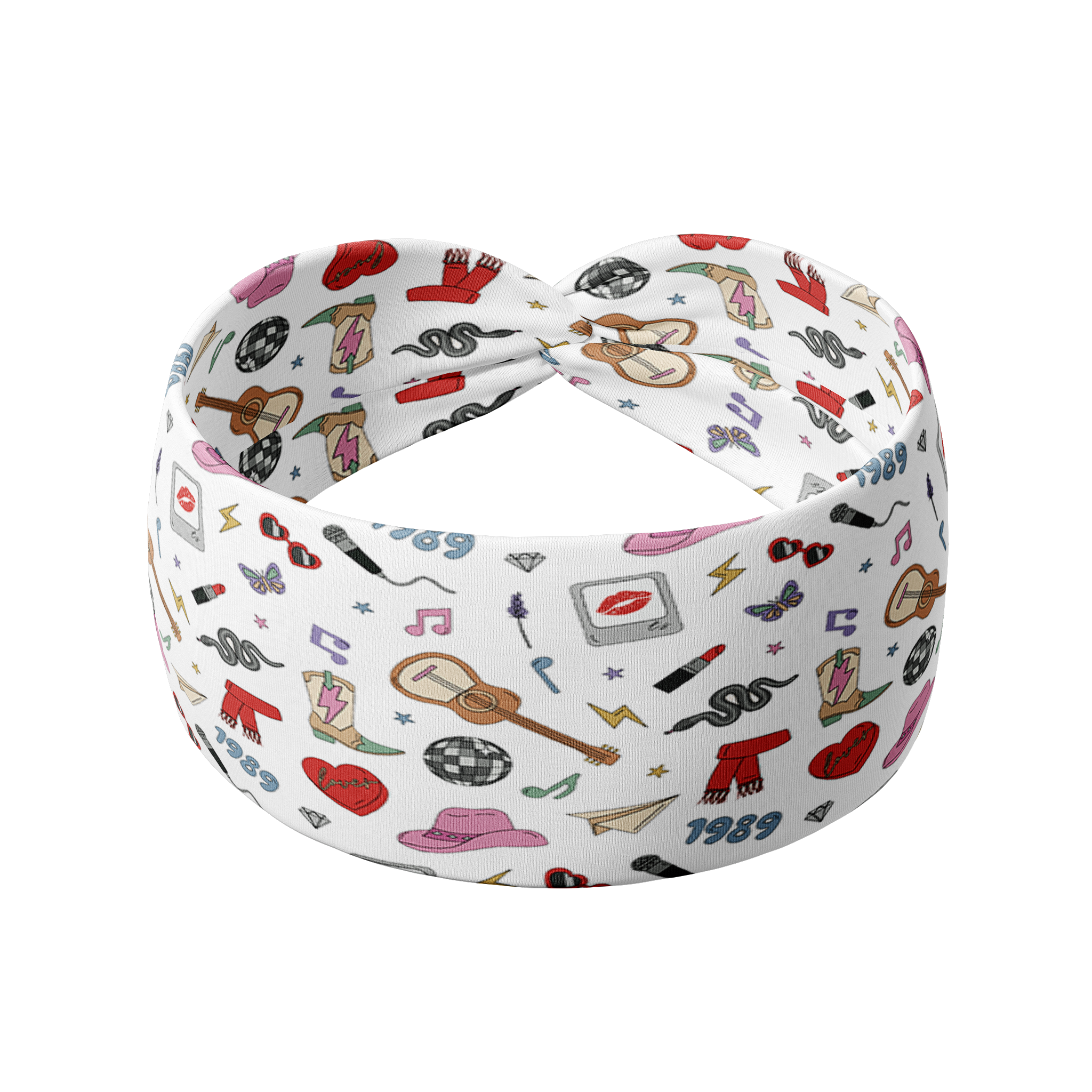 *LIMITED EDITION* Taylor's Version headband featuring cartoon designs of the 1989 Taylor Swift album, made from buttery-soft, ultra-stretchy poly-knit for versatile wear. Suitable for workouts or casual days.