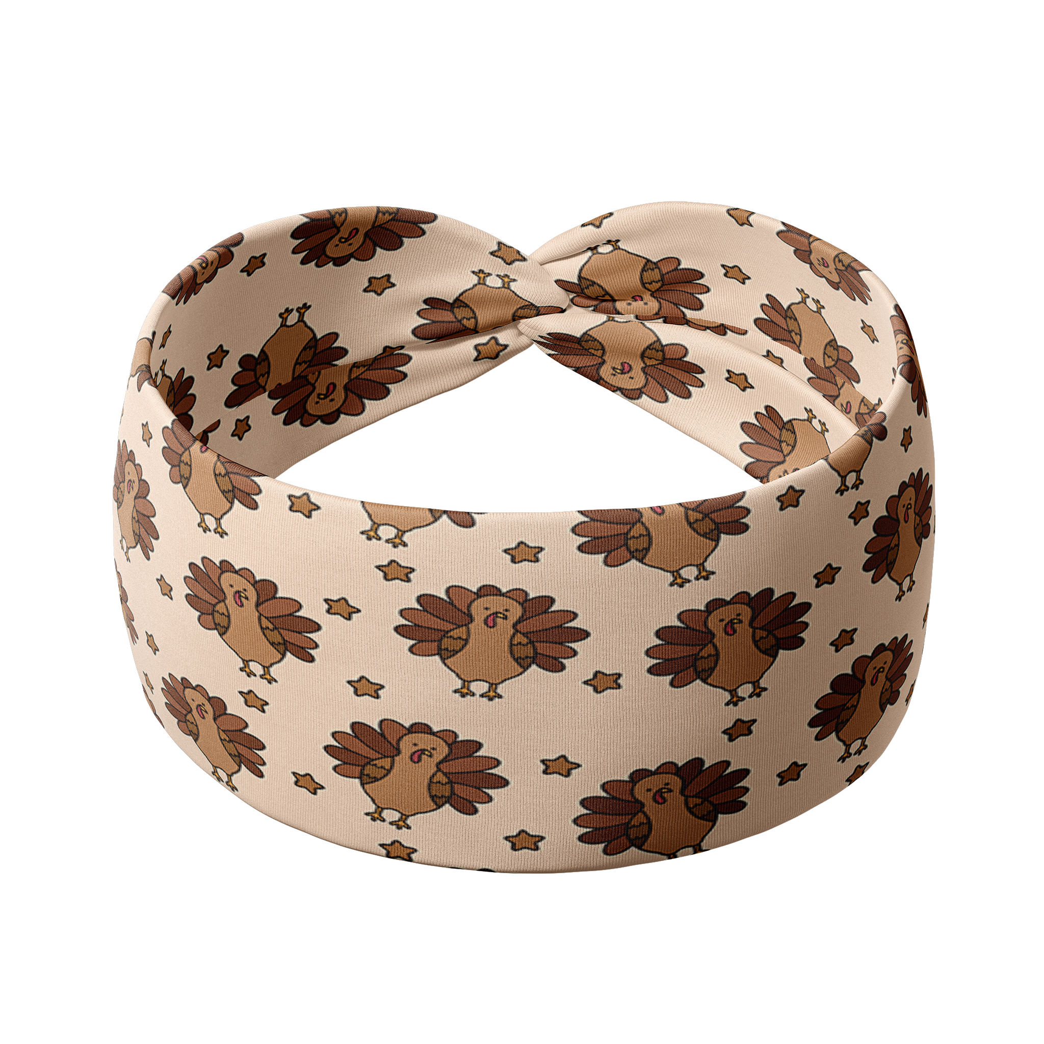 Adult women's tan headband with allover cartoon turkeys