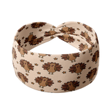 Adult women's tan headband with allover cartoon turkeys
