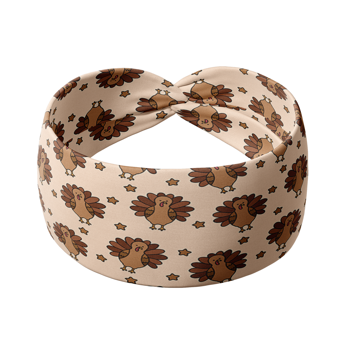 Adult women's tan headband with allover cartoon turkeys