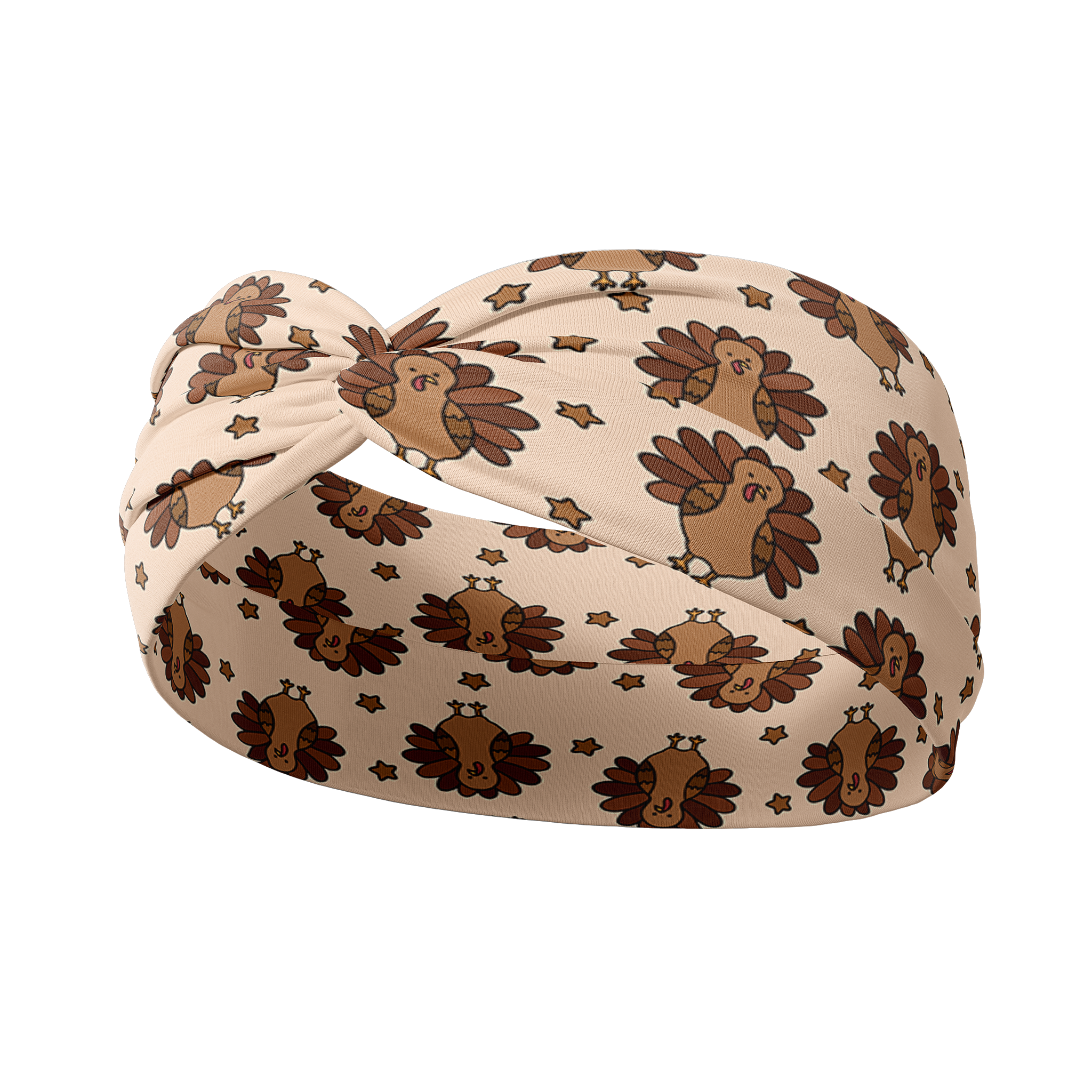 Adult women's tan headband with allover cartoon turkeys
