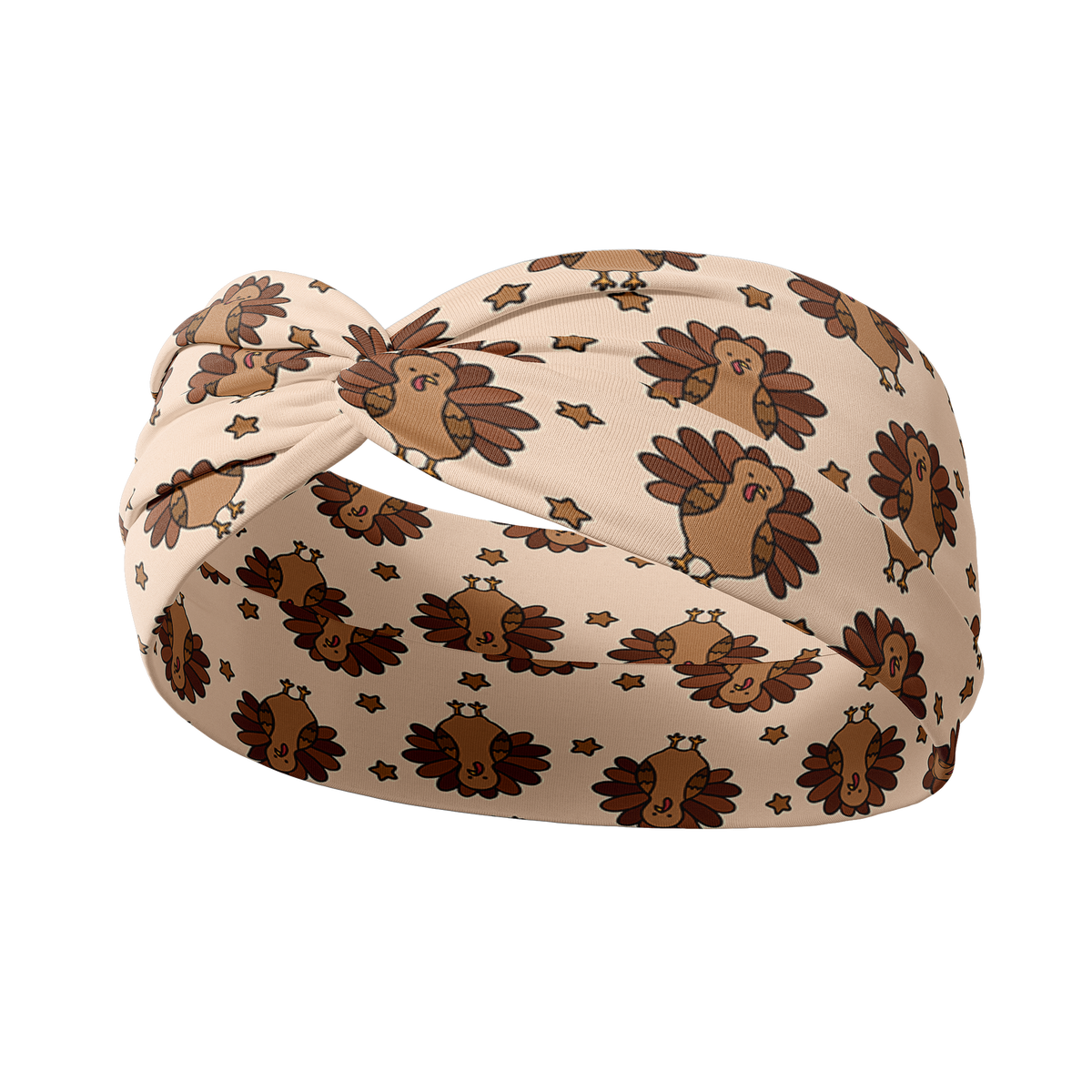 Adult women's tan headband with allover cartoon turkeys