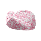 Mia Floral on Ivory headband featuring a pink Victorian floral print, designed for versatility and comfort with a stretchy, ultra-soft fabric.