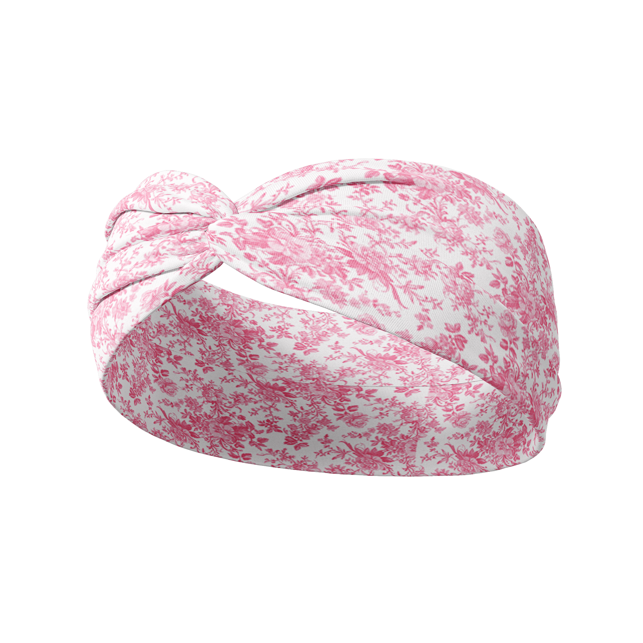 Mia Floral on Ivory headband featuring a pink Victorian floral print, designed for versatility and comfort with a stretchy, ultra-soft fabric.