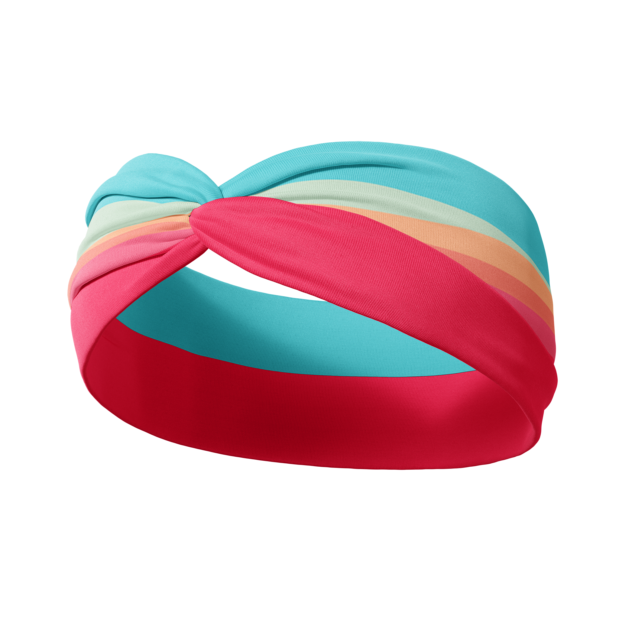 Adult women's wavy striped gradient headband from hot pink, orange, light blue and blue