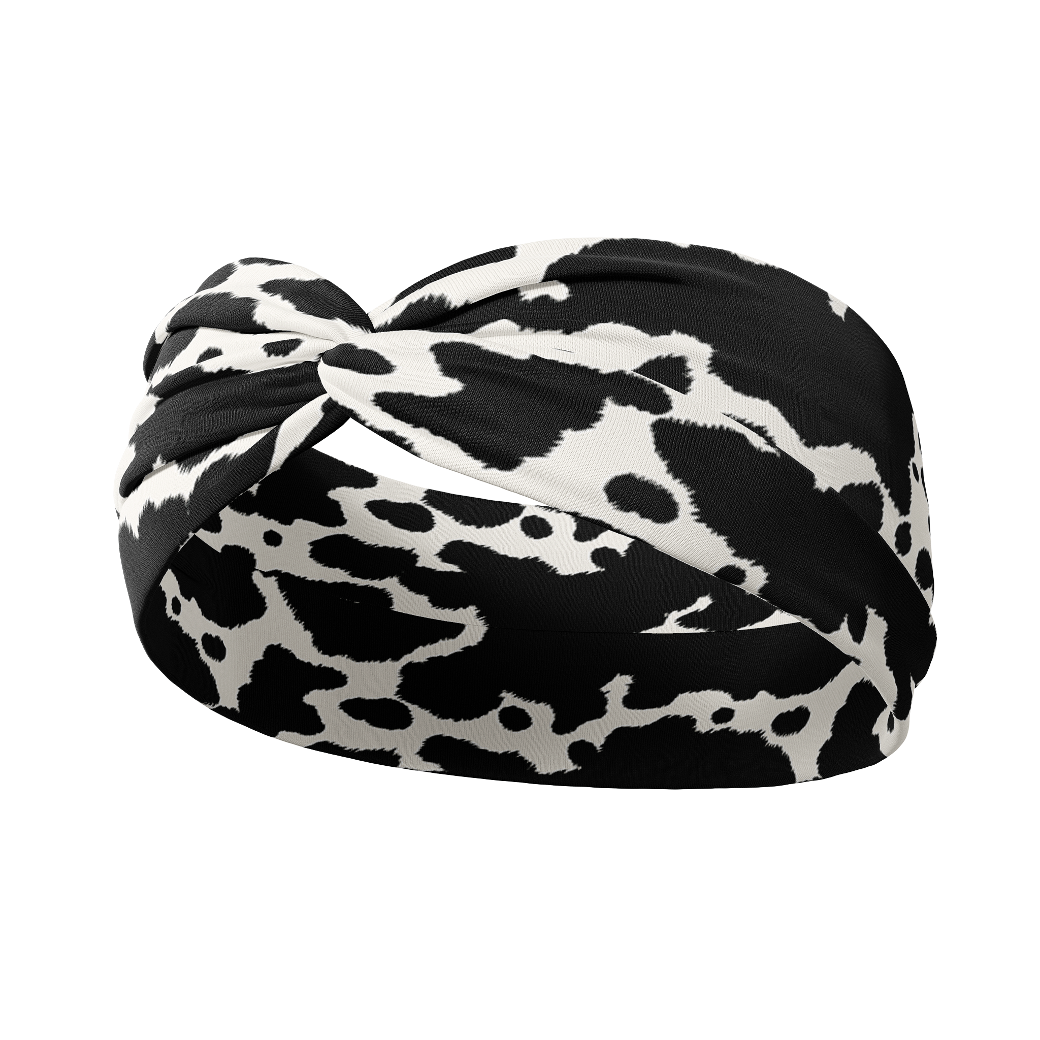 Adult women's white headband with black cow spot print