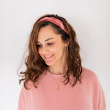 Adult women's dark rose pink and white tie dye headband