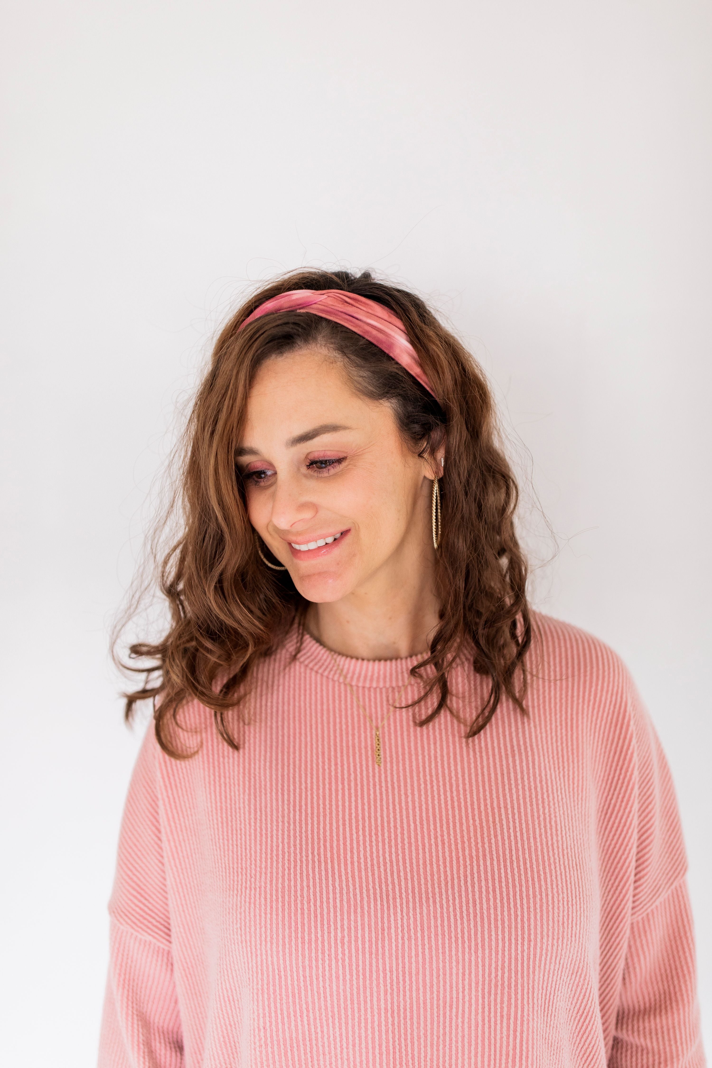 Adult women's dark rose pink and white tie dye headband
