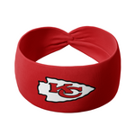 Adult women's red headband with one white arrowhead and red "KC" font in the center