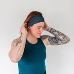 Adult women's onyx headband with off-black lines tribal lines and angles