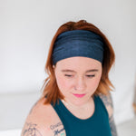 Adult women's onyx headband with off-black lines tribal lines and angles