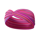 Adult women's fuchsia headband with purple, yellow, green and blue serape stripe pattern
