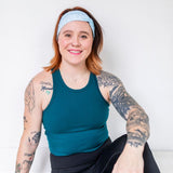 Adult women's light blue headband with blue leaves