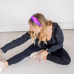 Adult women's deep purple and purple tie dye headband with starry white dots