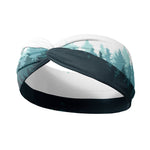 Adult women's ivory headband with shades of teal forest silhouette print