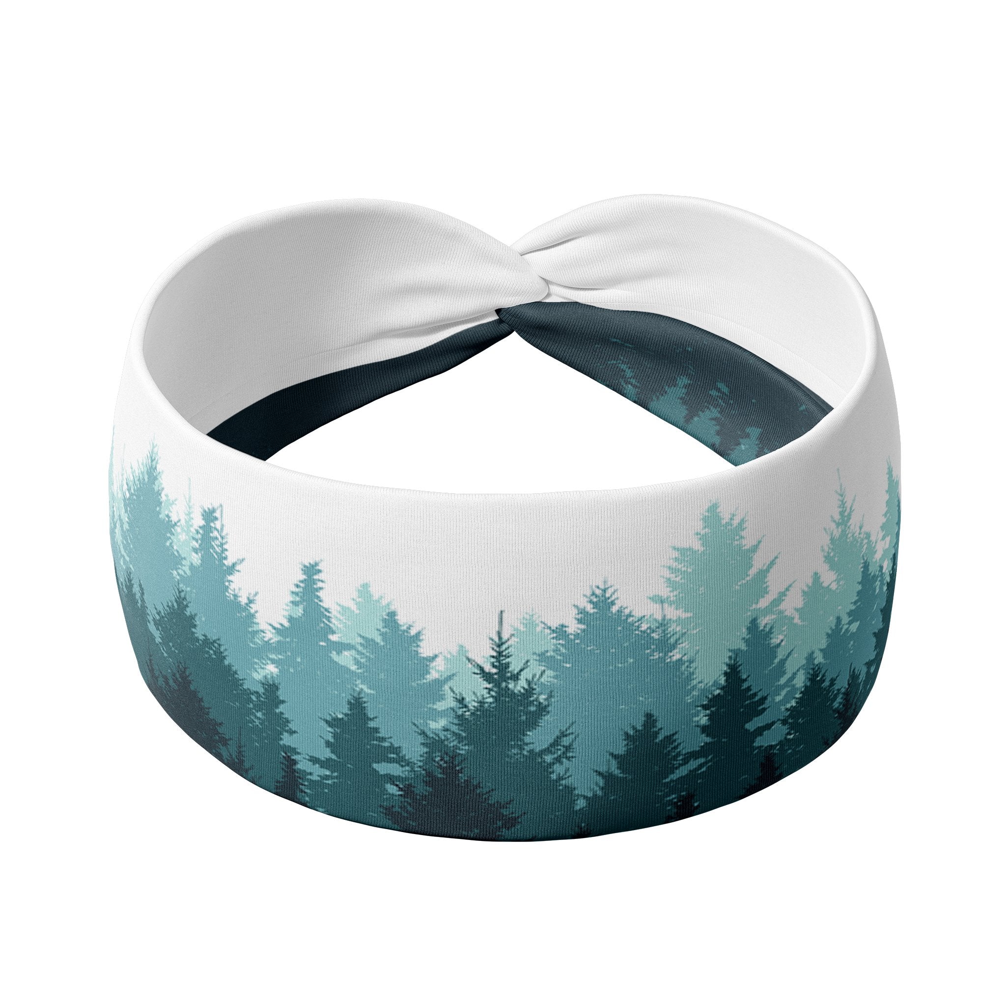 Adult women's ivory headband with shades of teal forest silhouette print