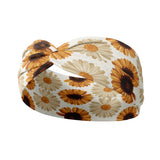 Adult women's white headband with large sunflower and daisy print