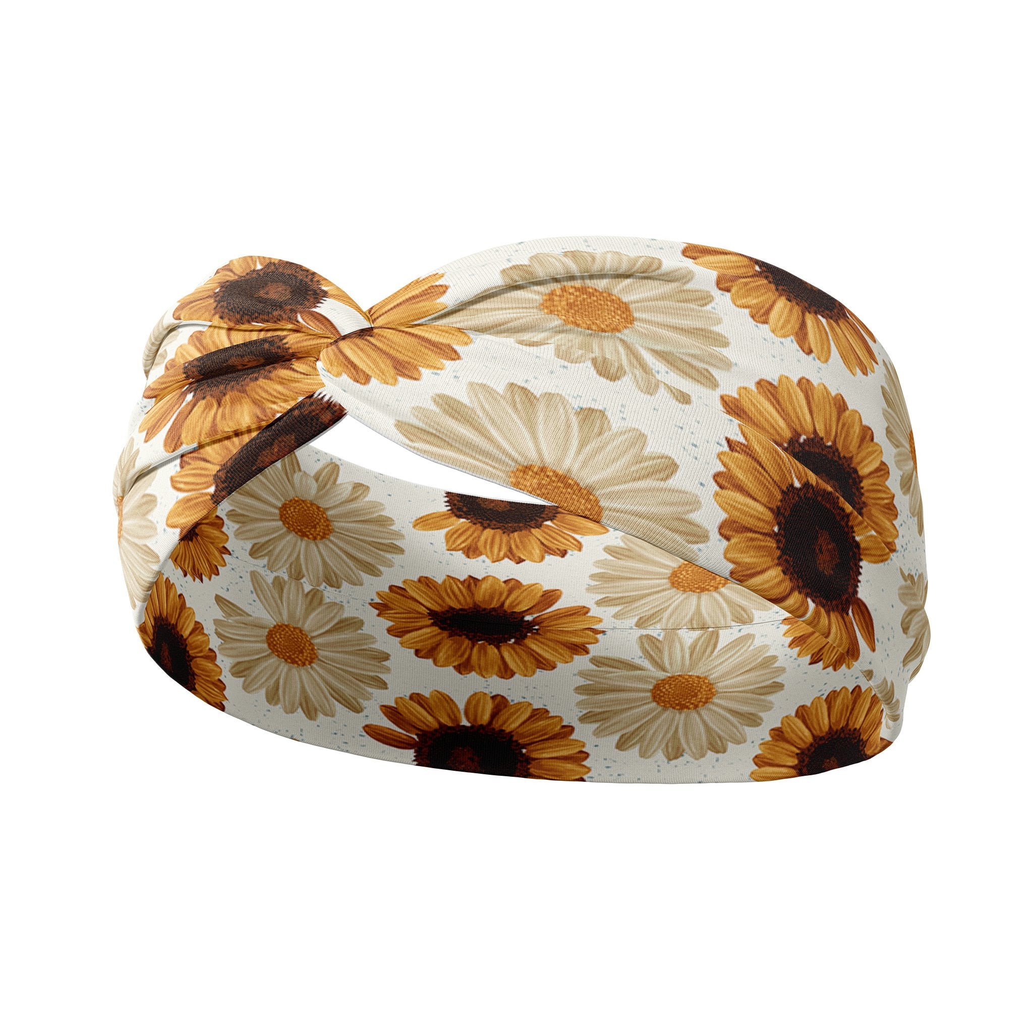 Adult women's white headband with large sunflower and daisy print
