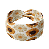 Adult women's white headband with large sunflower and daisy print