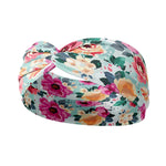 Adult women's eggshell blue headband with blush, hot pink and teal flowers with leaves