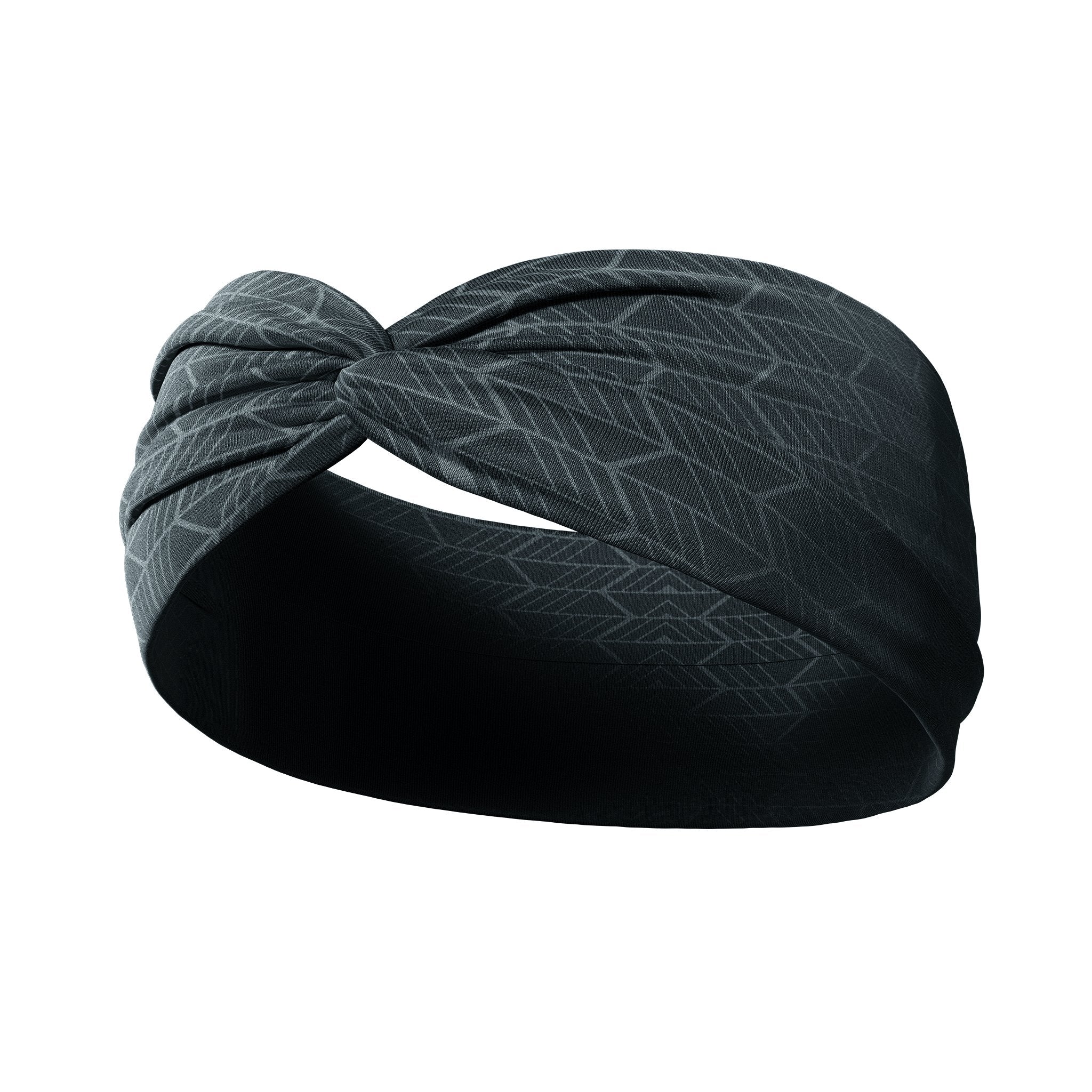 Adult women's onyx headband with off-black lines tribal lines and angles