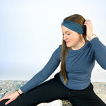 Adult women's onyx headband with off-black lines tribal lines and angles