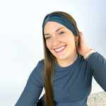 Adult women's onyx headband with off-black lines tribal lines and angles