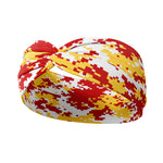 Adult women's white headband with bright red and yellow pixel print