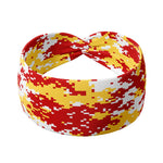 Adult women's white headband with bright red and yellow pixel print