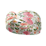 Adult women's ivory headband with soft pink, coral and green watercolor floral print