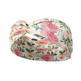 Adult women's ivory headband with soft pink, coral and green watercolor floral print