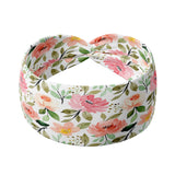Adult women's ivory headband with soft pink, coral and green watercolor floral print