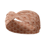Adult women's burnt orange headband with allover dark orange and white sunsets