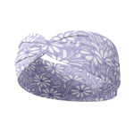 Adult women’s purple headband with medium white, dark and light purple floral allover pattern.