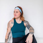 Adult women's light blue headband with blue leaves